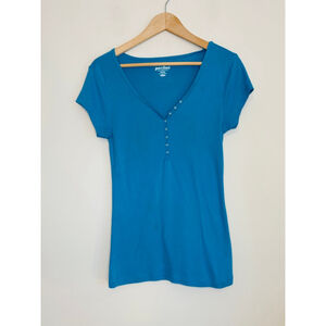 Old Navy Womens Medium NWT Teal Short Sleeve Henley Perfect Tee 2013 Y2K Retro